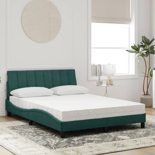 vidaXL seng med madras 140x200 cm velour mørkegrøn