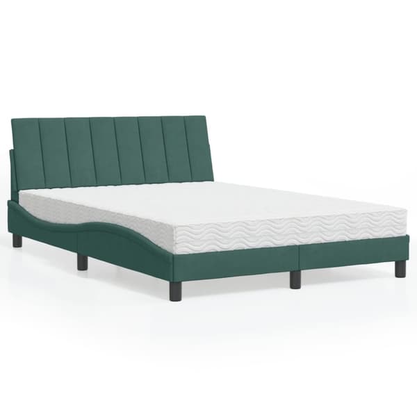 vidaXL seng med madras 140x200 cm velour mørkegrøn