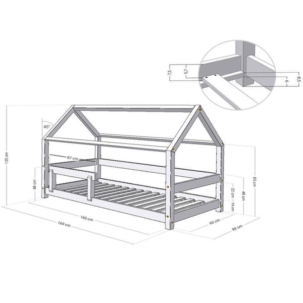 Lit cabane - Benlemi - TERY - 90x160 cm - Massivt trä - Beige - 1 plats