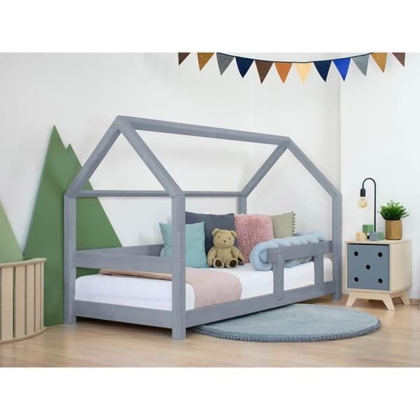 Lit cabane - Benlemi - TERY - Grå - 80x160cm - 1 plats - Massivt trä