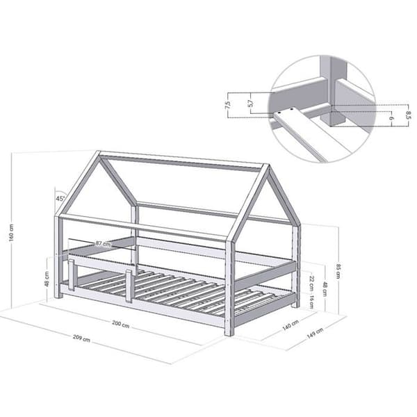 Lit cabane - Benlemi - TERY - 140x200 cm - Massivt trä - Barnstil
