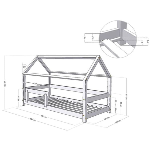 Lit cabane - Benlemi - TERY - 120x190 cm - Massivt trä - Beige