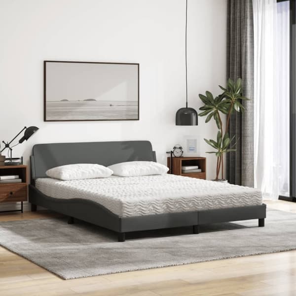 vidaXL Seng med madras 160x200 cm stof mørkegrå