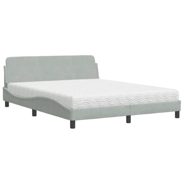 vidaXL seng med madras 160x200 cm velour lysegrå