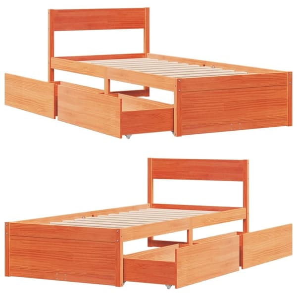 vidaXL sengeramme uden madras 100x200 cm massivt fyrretræ gyldenbrun