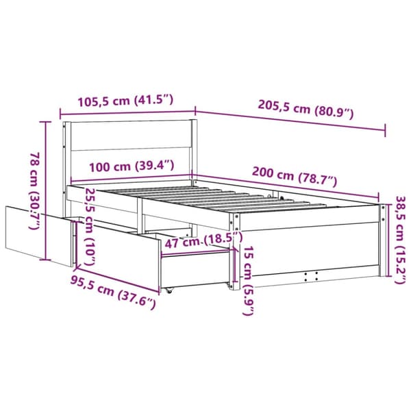 vidaXL sengeramme uden madras 100x200 cm massivt fyrretræ gyldenbrun