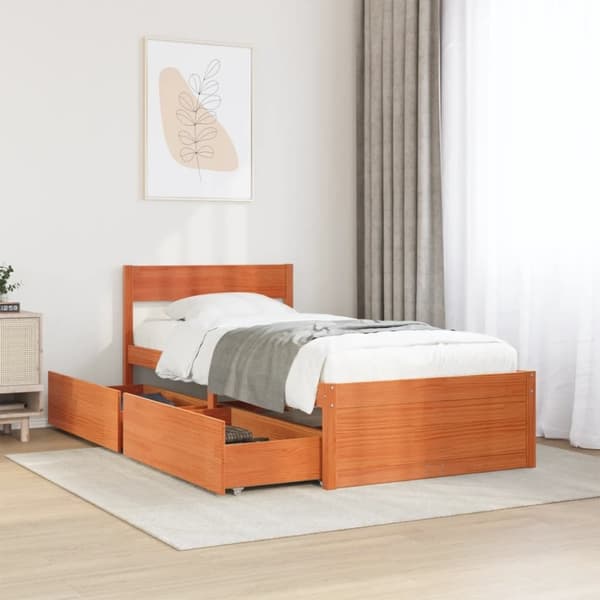 vidaXL sengeramme uden madras 100x200 cm massivt fyrretræ gyldenbrun