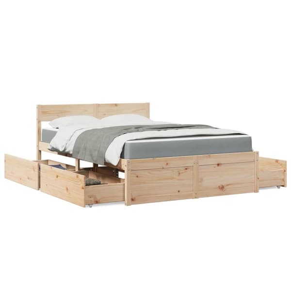 vidaXL seng med skuffer og madras 140x190 cm massivt fyrretræ