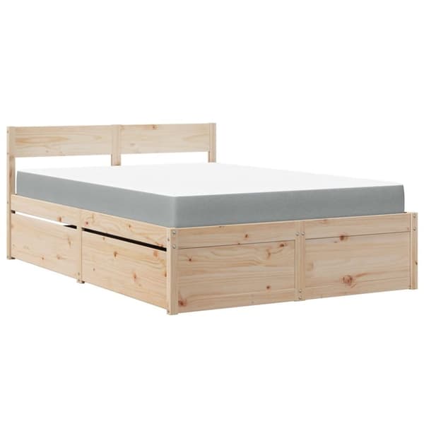 vidaXL seng med skuffer og madras 140x190 cm massivt fyrretræ