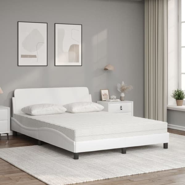 vidaXL seng med madras 140x200 cm kunstlæder hvid