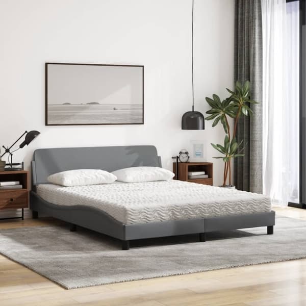 vidaXL Säng med madrass ljusgrå 160x200 cm tyg