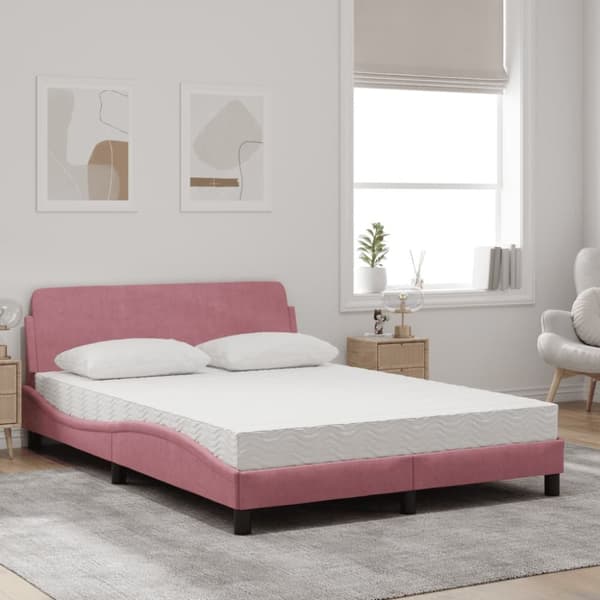 vidaXL seng med madras 120x200 cm velour lyserød