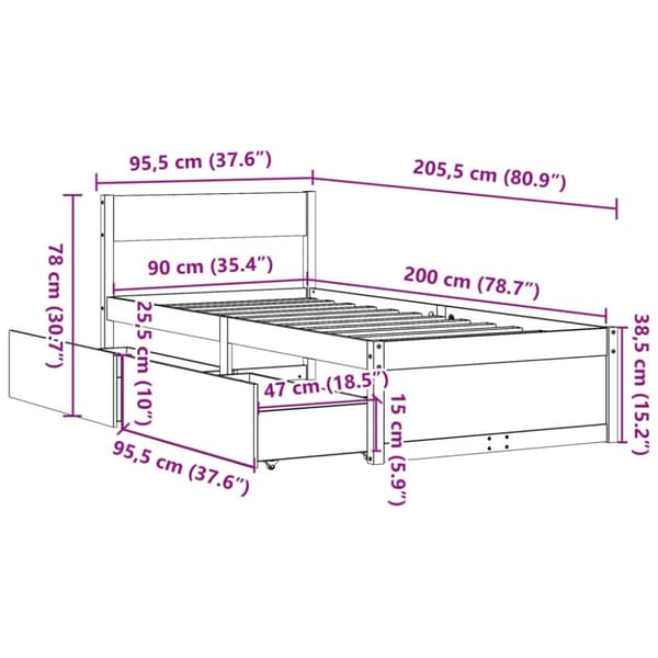 vidaXL Sängynrunko ilman patjaa 90x200 cm täysi mänty