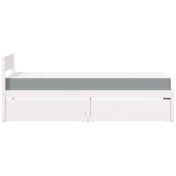 vidaXL Seng med skuffer og madrass hvit 100x200 cm heltre furu