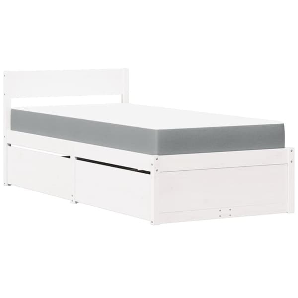 vidaXL Seng med skuffer og madrass hvit 100x200 cm heltre furu