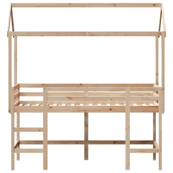 vidaXL højseng med stige og tag 90x200 cm massivt fyrretræ