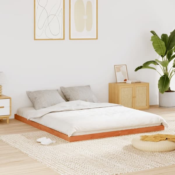 vidaXL sengeramme 160x200 cm massivt fyrretræ gyldenbrun