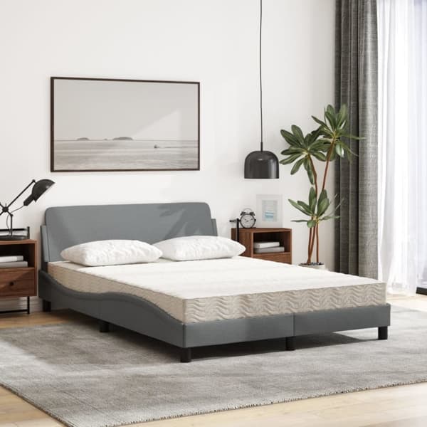 vidaXL Seng med madras 140x190 cm stof lysegrå