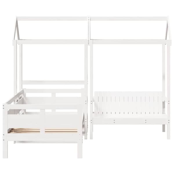 vidaXL Sett med dagseng og benk med tak hvit 90x190 cm heltre furu