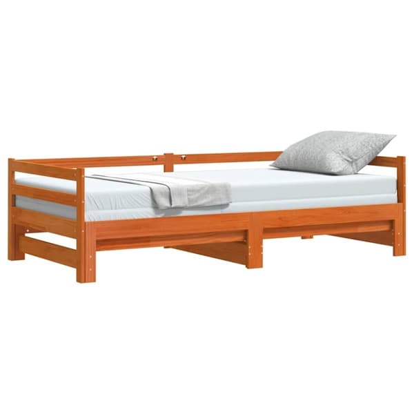 vidaXL Dagbädd med extrasäng vaxad brun 90x200 cm massiv furu