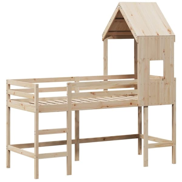 vidaXL Parvisänky tikkailla ja katoksella 90x200 cm täysi mänty