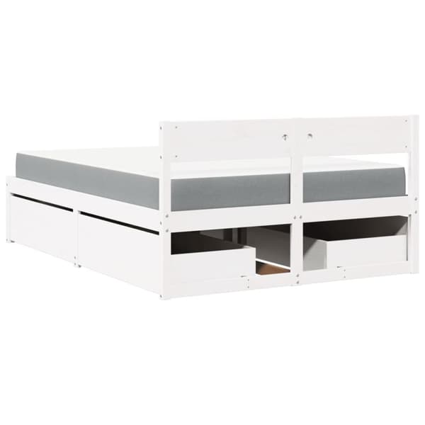 vidaXL Seng med skuffer og madrass hvit 120x190 cm heltre furu