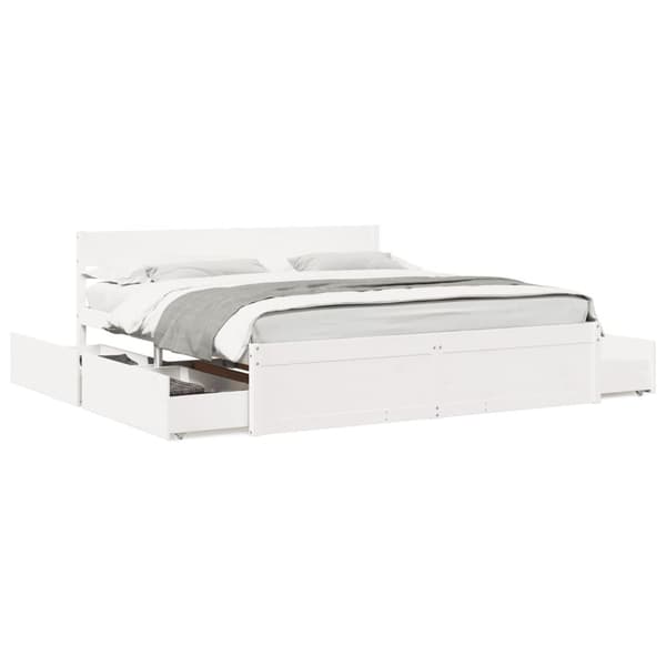 vidaXL Sengeramme med madrass hvit 200x200 cm heltre furu