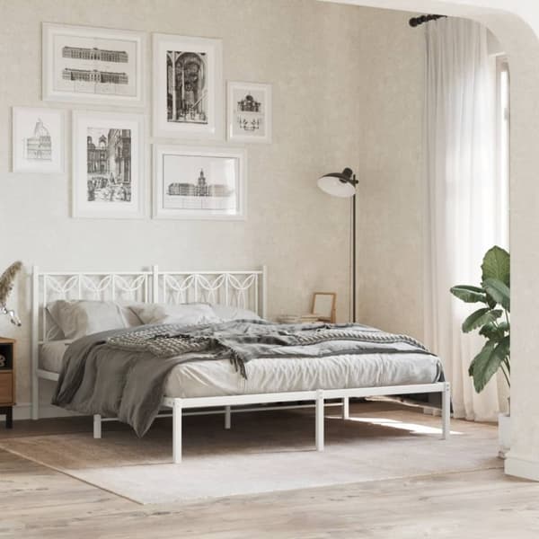 vidaXL sengeramme med sengegavl 160x200 cm metal hvid