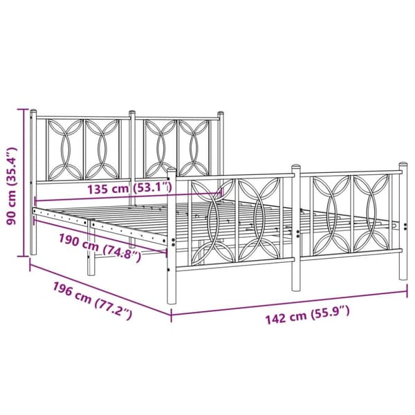 vidaXL Sengeramme i metall med hode- og fotgavl hvit 135x190 cm