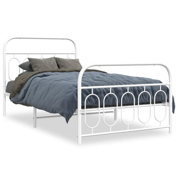 vidaXL Sengeramme i metall med hode- og fotgavl hvit 100x190 cm