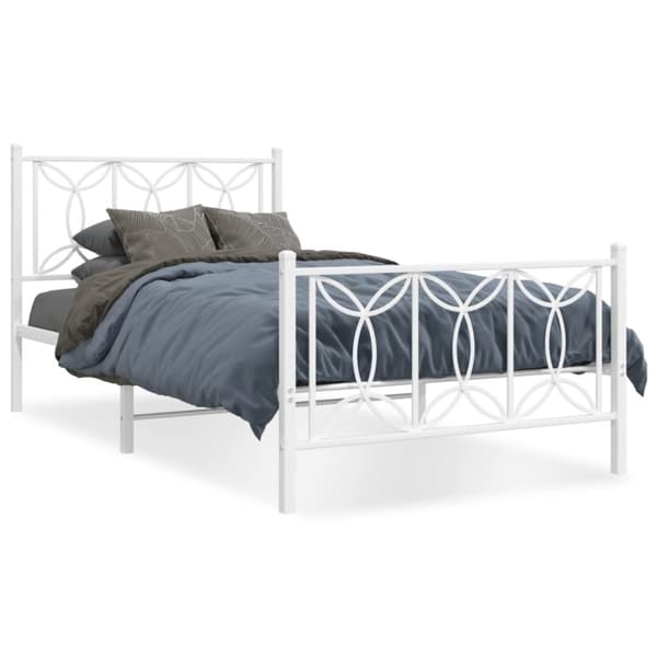 vidaXL Sengeramme i metall med hode- og fotgavl hvit 100x190 cm