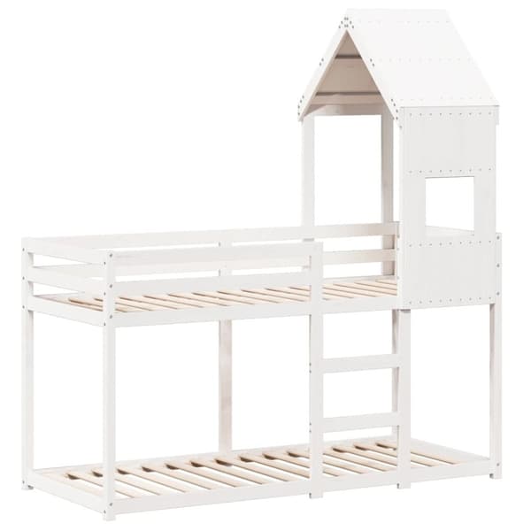 vidaXL Våningssäng med tak vit 75x190 cm massiv furu