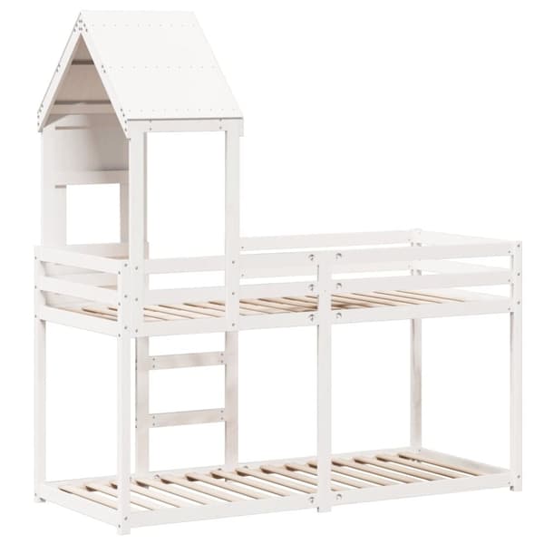 vidaXL Våningssäng med tak vit 75x190 cm massiv furu