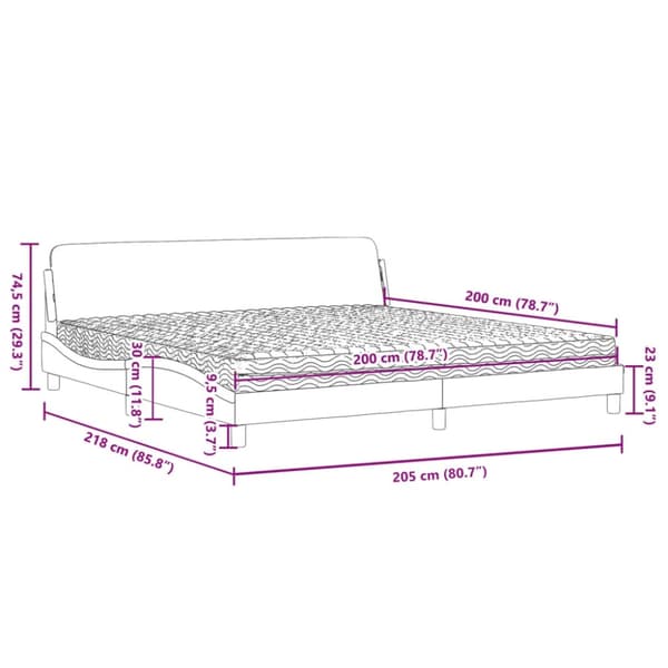 vidaXL seng med madras 200x200 cm stof cremefarvet