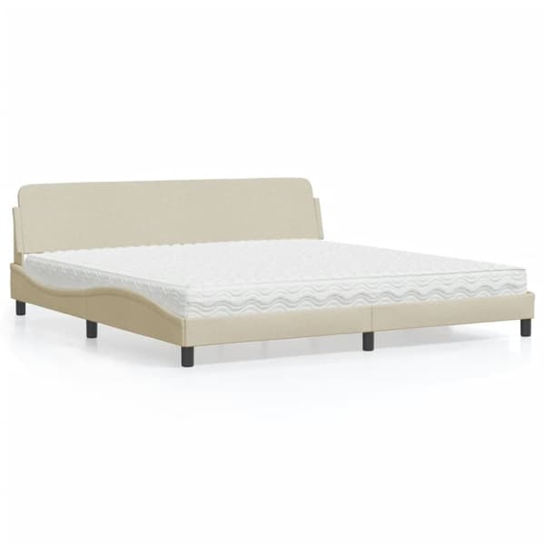 vidaXL seng med madras 200x200 cm stof cremefarvet
