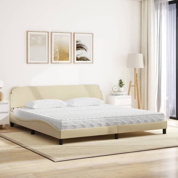 vidaXL seng med madras 200x200 cm stof cremefarvet