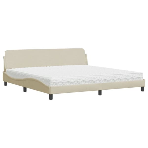 vidaXL seng med madras 200x200 cm stof cremefarvet