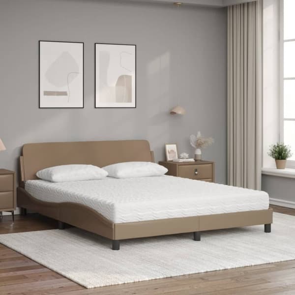 vidaXL seng med madras 160x200 cm kunstlæder cappuccinofarvet