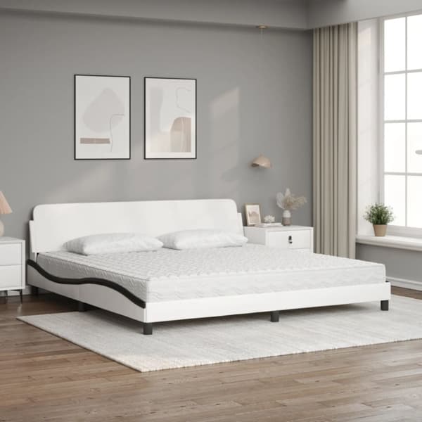 vidaXL seng med madras 200x200 cm kunstlæder hvid og sort