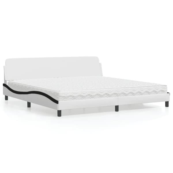 vidaXL seng med madras 200x200 cm kunstlæder hvid og sort