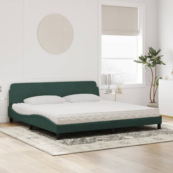 vidaXL seng med madras 200x200 cm velour mørkegrøn