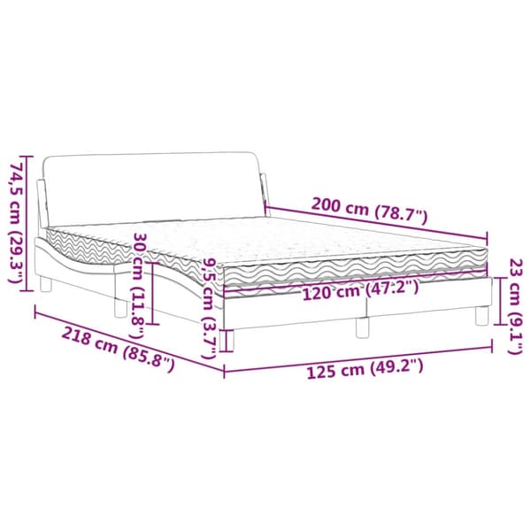 vidaXL Säng med madrass svart 120x200 cm tyg