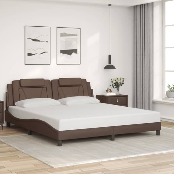 vidaXL Sängram med huvudgavel brun 180x200 cm konstläder