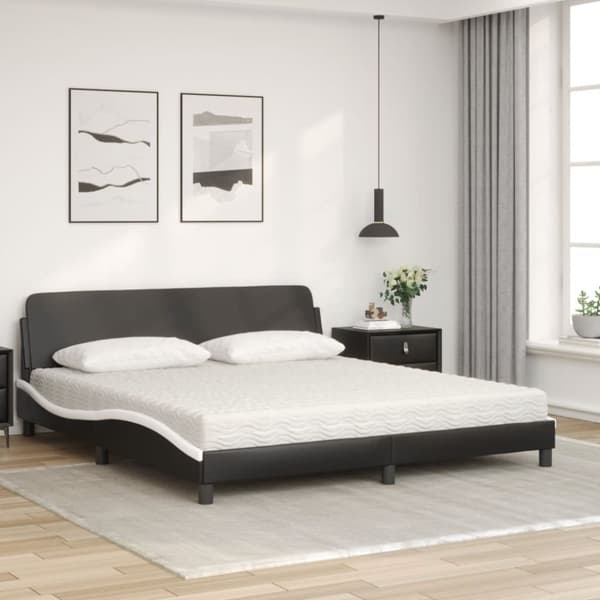 vidaXL seng med madras 180x200 cm kunstlæder sort og hvid