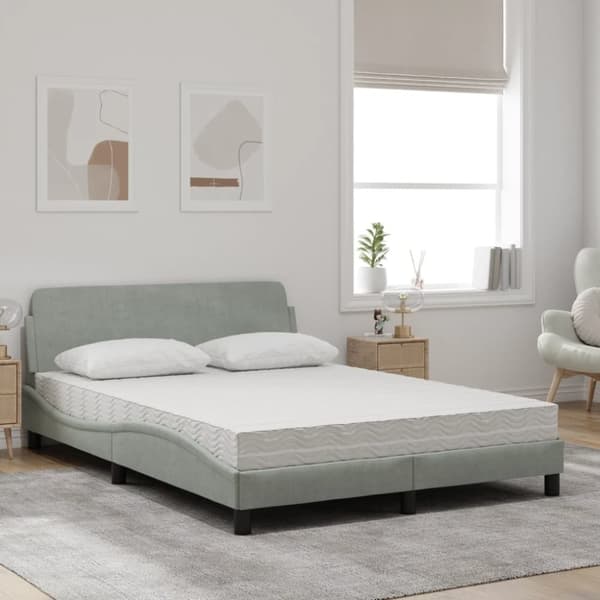 vidaXL seng med madras 140x190 cm velour lysegrå