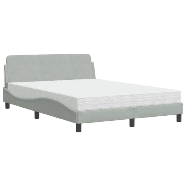 vidaXL seng med madras 140x190 cm velour lysegrå