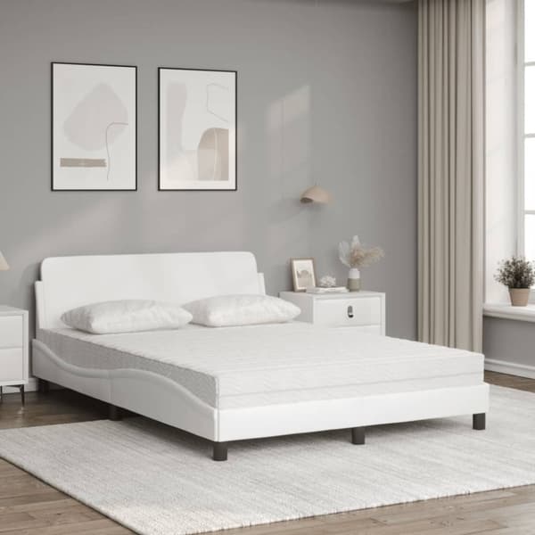 vidaXL Säng med madrass vit 140x190 cm konstläder