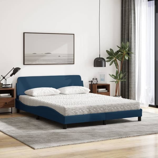 vidaXL Seng med madras 160x200 cm stof blå