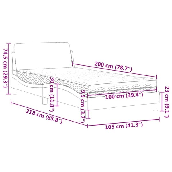 vidaXL Säng med madrass grå 100x200 cm konstläder