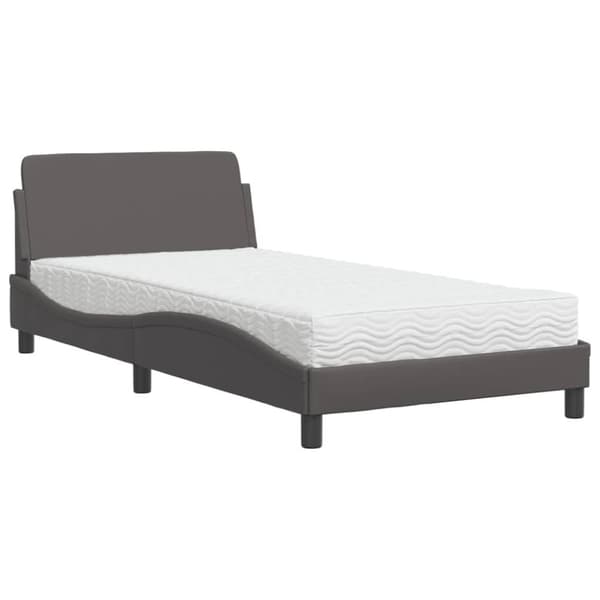 vidaXL Säng med madrass grå 100x200 cm konstläder